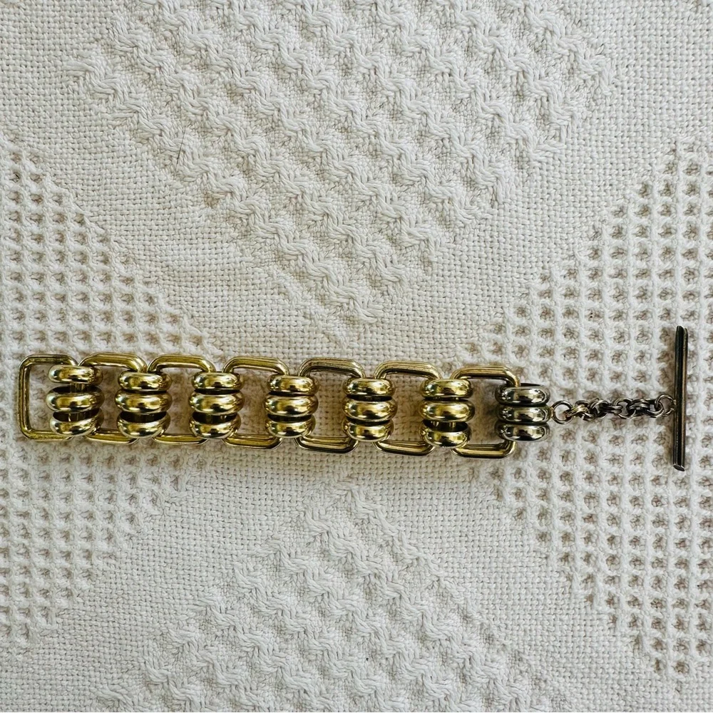 VTG MCM Two-Toned Wide Tank Link Statement Bracelet-Industrial Chunky Heavy Bold